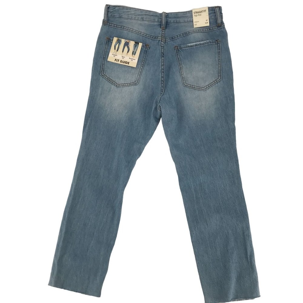 NWT S.O.N.G. Womens Light Blue Distressed High Rise Straight Crop Jeans Size 29 - Picture 3 of 11